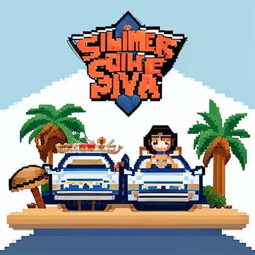 AI generated: Summer trip in los angeles  , crime lover , sweetheart couple,sheriff cloth  design , pixel art , st...