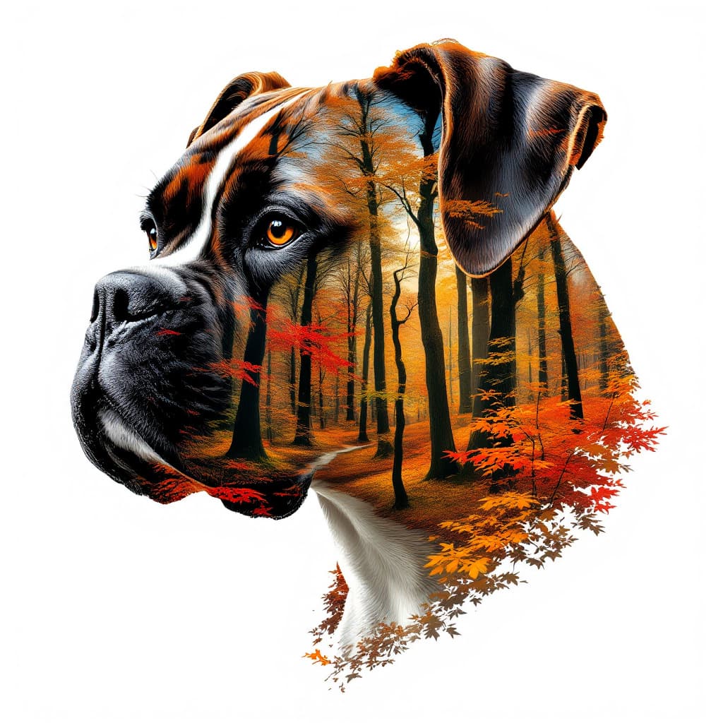 AI generated: 8K, highly detailed, high quality breathtaking double exposure illustration features a boxer's head ...
