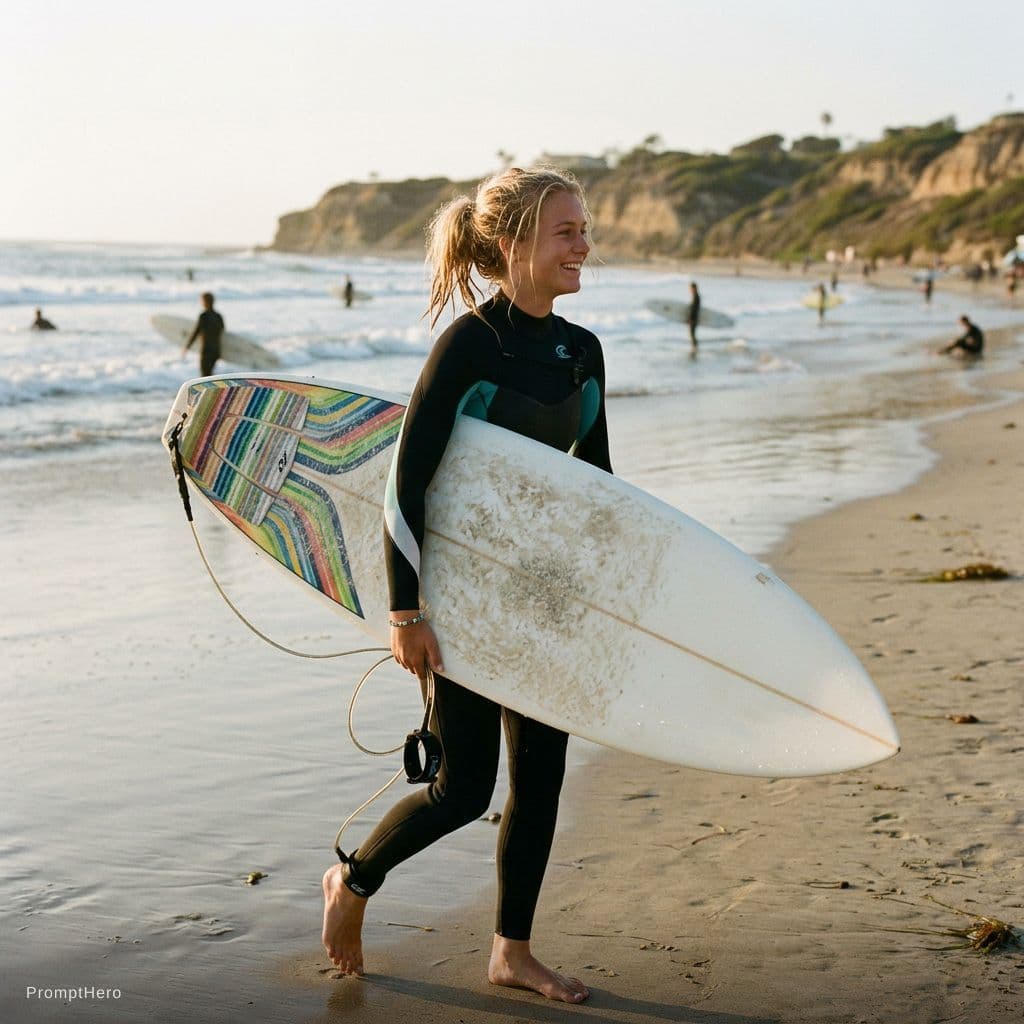 AI generated: Slim blond surfer girl 18