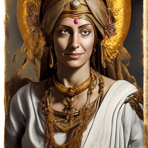 AI generated: High resolution photography of a female deity named Verena, the Merchant