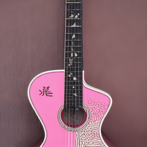 AI generated: Black acoustic guitar with traditional Japanese art details in pink

Kanji characters carved into gu...