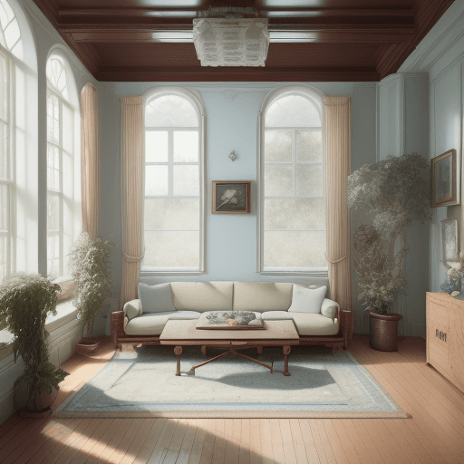 AI generated: High resolution photography interior design, dreamy sunken living room conversation pit, wooden floo...