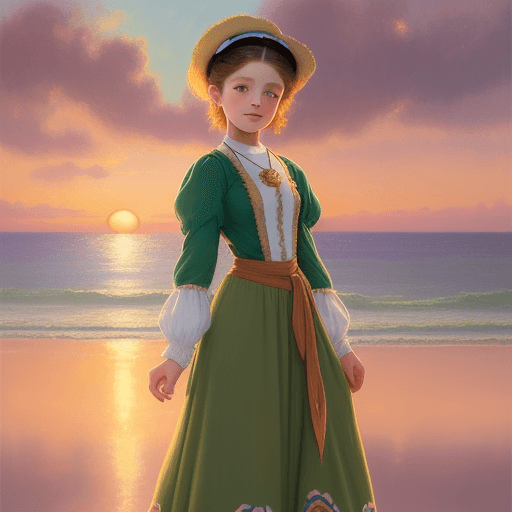AI generated: cartoon girl, sunset, in the style of firmin baes, lilia alvarado, brazil pop culture, colorized, de...