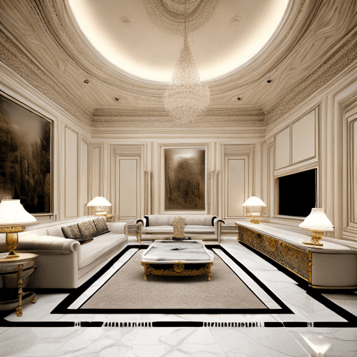 AI generated: high resolution photography interior design, dreamy sunken living room conversation pit, big leather...