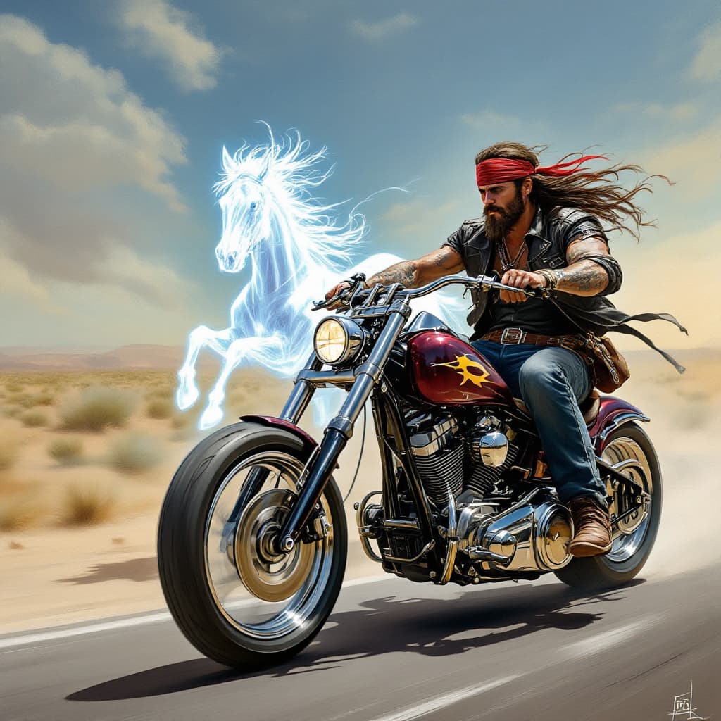 AI generated: "A stunning and detailed painting capturing the essence of the American spirit, blending modern bike...