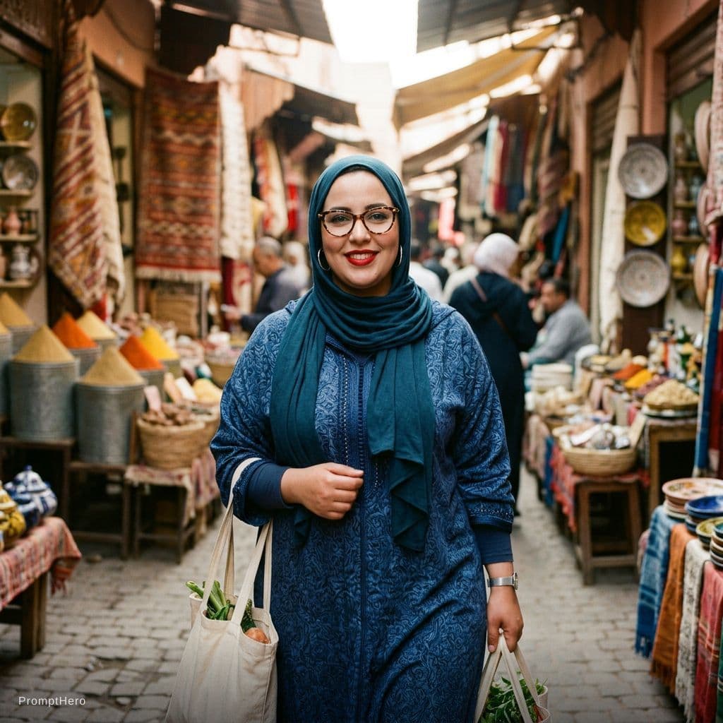 AI generated: Woman marocan 30 years old with hijab glasses and red lipstick. Big boobs and big ass