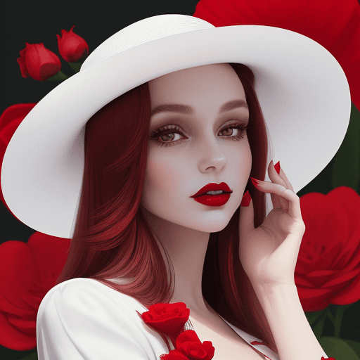 AI generated: The image features a woman wearing a white hat with a red flower on it. She is also wearing a red li...