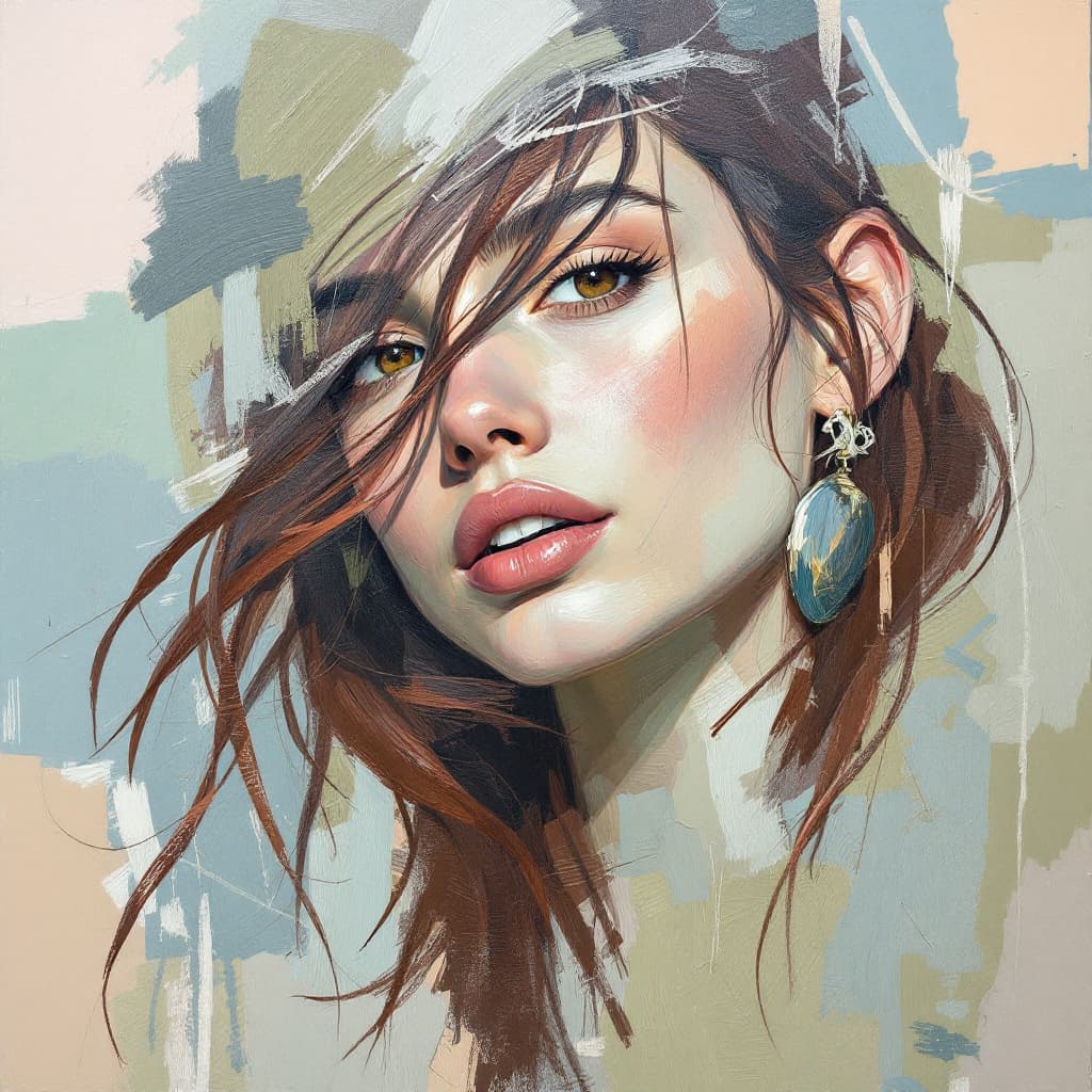 AI generated: Portrait of a woman with an emphasis on thick, impasto-style brushstrokes, rich, tactile paint textu...