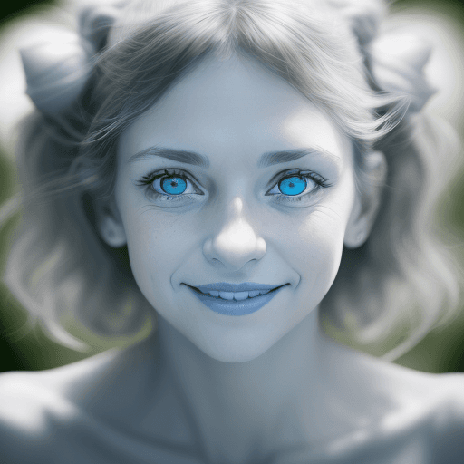 AI generated: focus on the nose, sharp nose, A captivating portrait of a woman grinning, her entire face, includin...