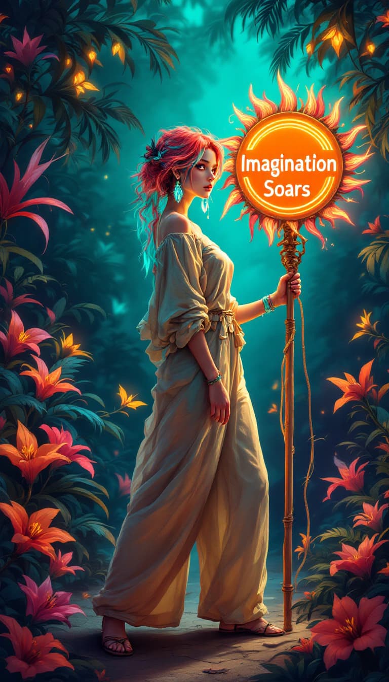 AI generated: In this alluring illustration, a gothic anime woman with vibrant coral and turquoise ombré hair, exu...