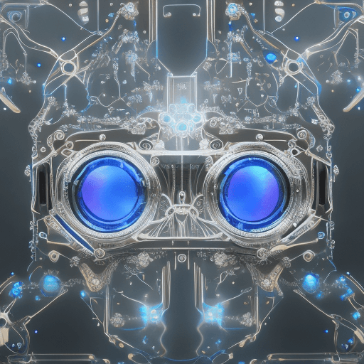 AI generated: Cyborg goggles, nanopalogical sapphire crystal glass, titanium coating, artificial generative intell...