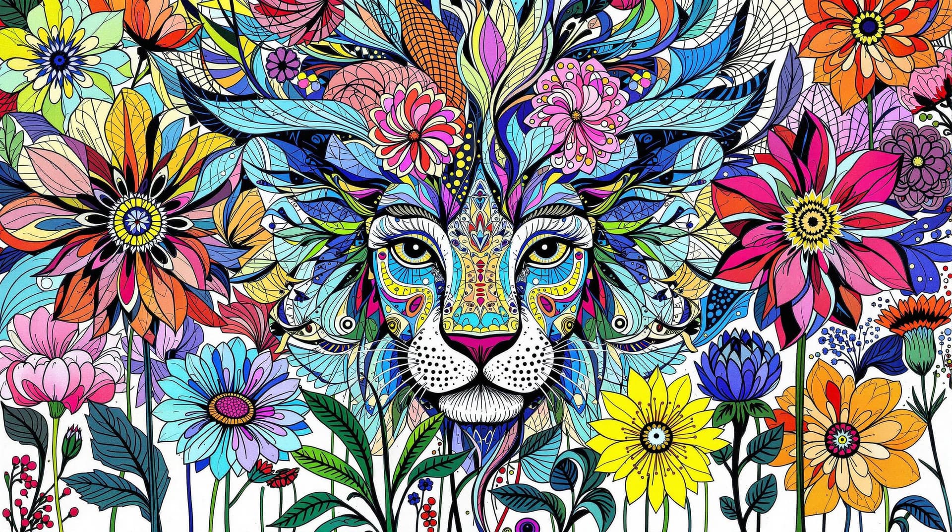 AI generated:  amazing abstract flowers with animal face