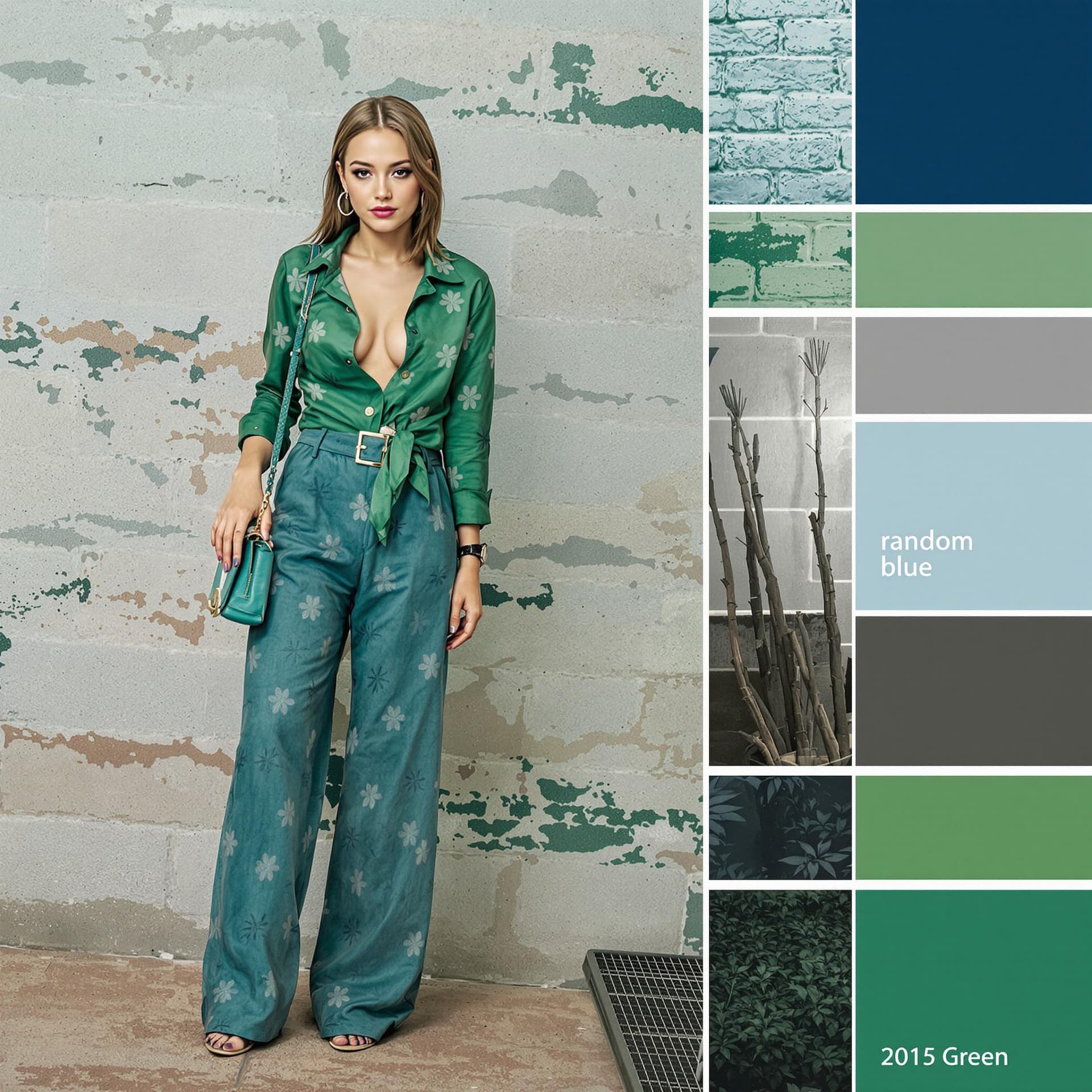 AI generated: full-length photo model girl. Clothes, stylish makeup, manicure, pedicure accessories. Color scheme ...