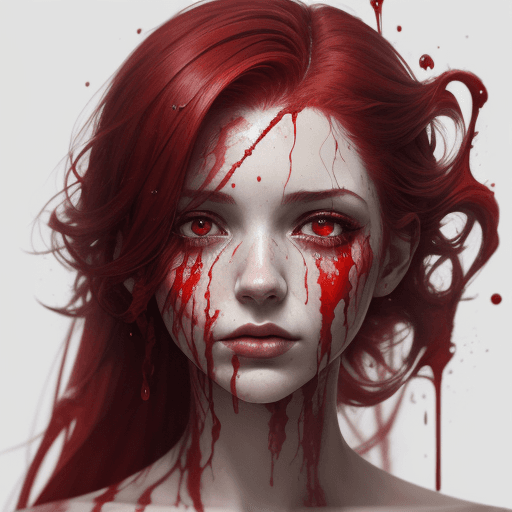 AI generated: A half body portrait of a woman made of blood, half body is submerged in blood, red hair depicting a...