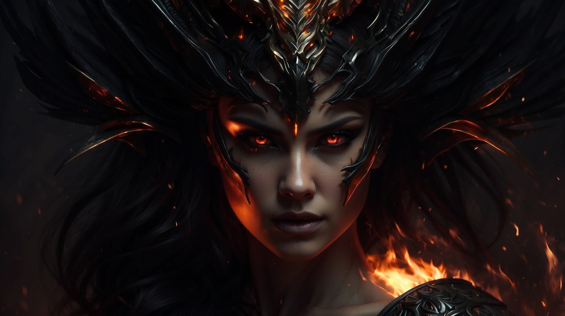 AI generated: Lilith, a fearsome villainess from the video game Diablo, captures attention with awe-inspiring inte...