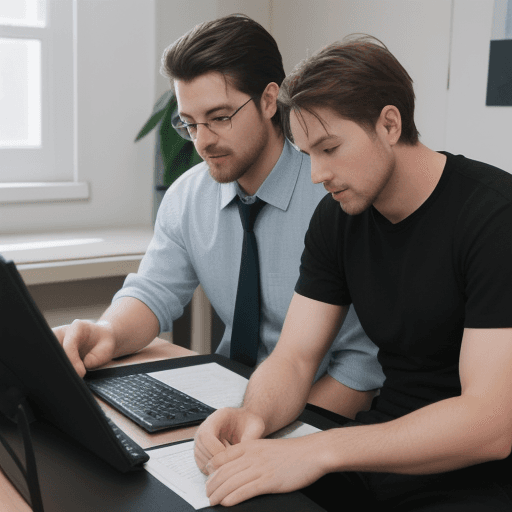 AI generated: An image of 2 guys collaborating on a project