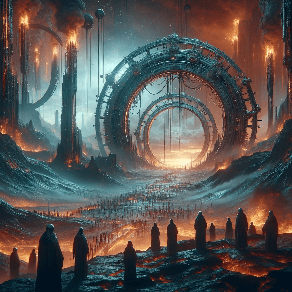 AI generated: "Create a photorealistic and breathtaking science fiction scene that encapsulates an epic and mystic...