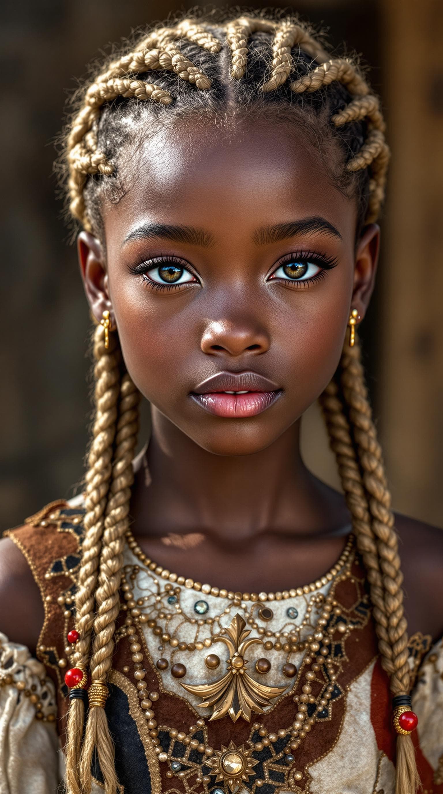 AI generated: a professional photo of a exceptionally beautiful girl in the world (age 10), (ten year old), Africa...