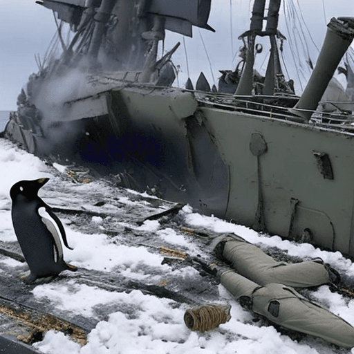 AI generated: Ukrainian penguin partisan destroy a russian warship 8k