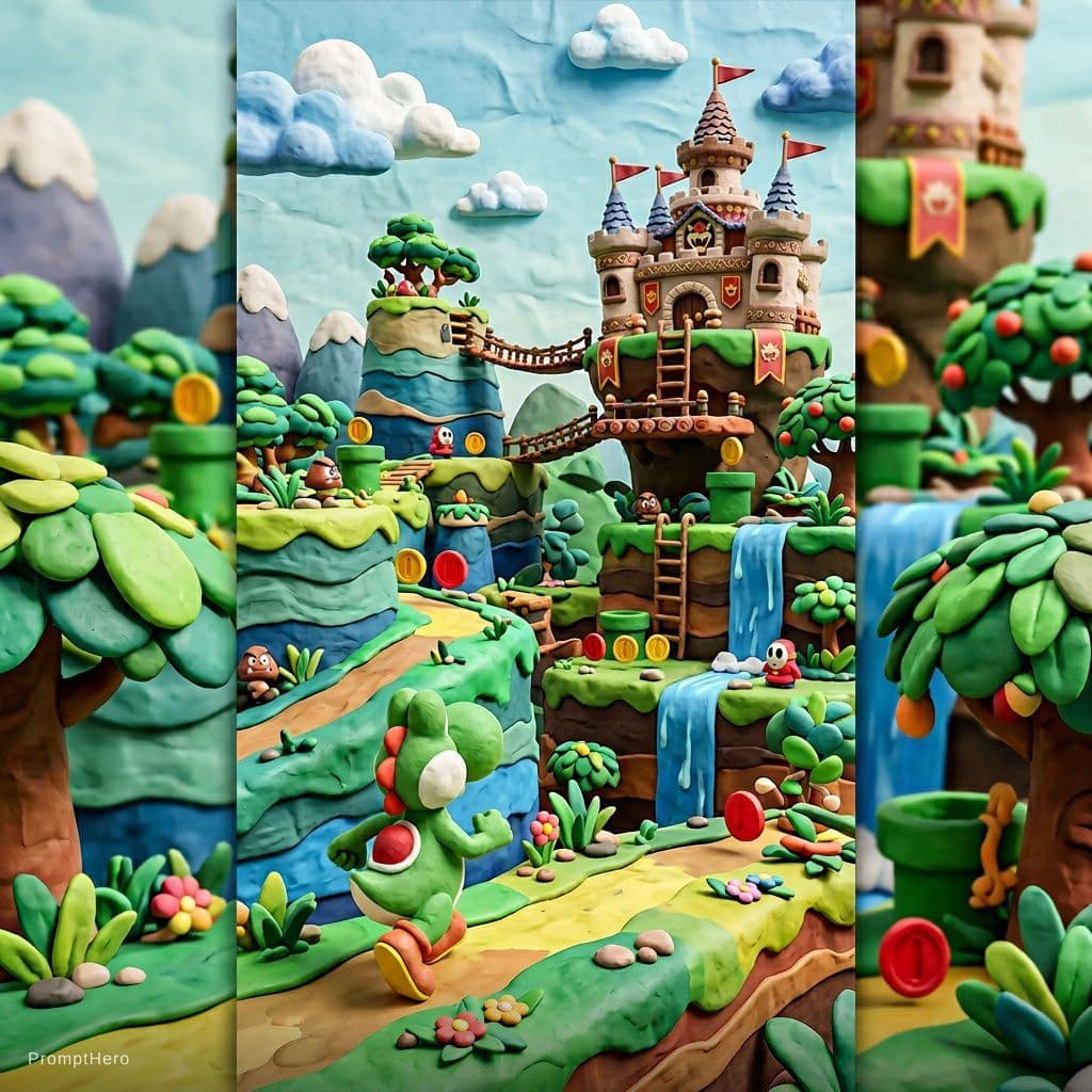 AI generated: yoshi::1 island world,fancy,3D,game, clay material --ar 9:16 --v 5.2 --q 2 --s 500