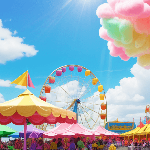 AI generated: A bright and cheerful spring carnival with rides, games, and cotton candy stands under a sunny sky