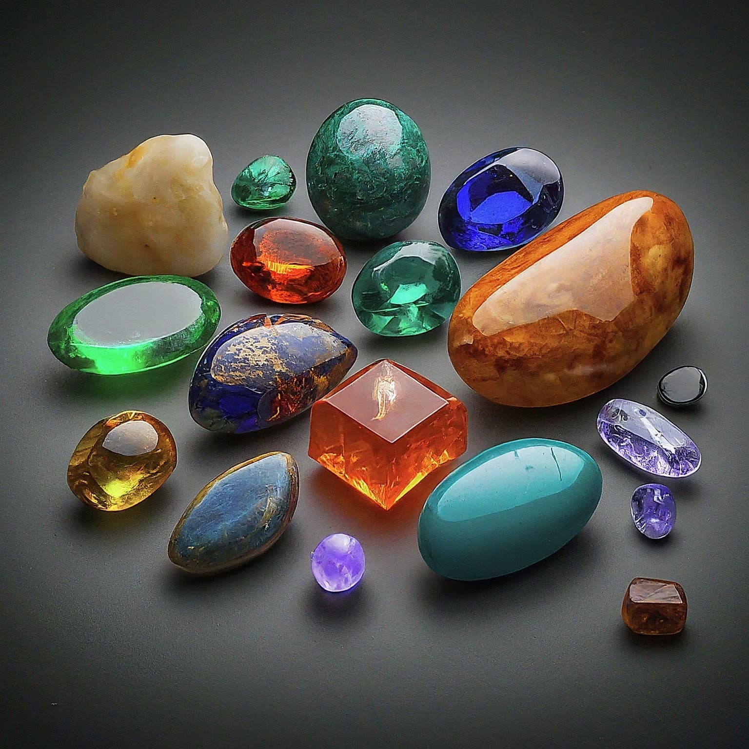 AI generated: An exquisite and luxurious exhibition of 12 extraordinary precious stones is captured in a stunningl...