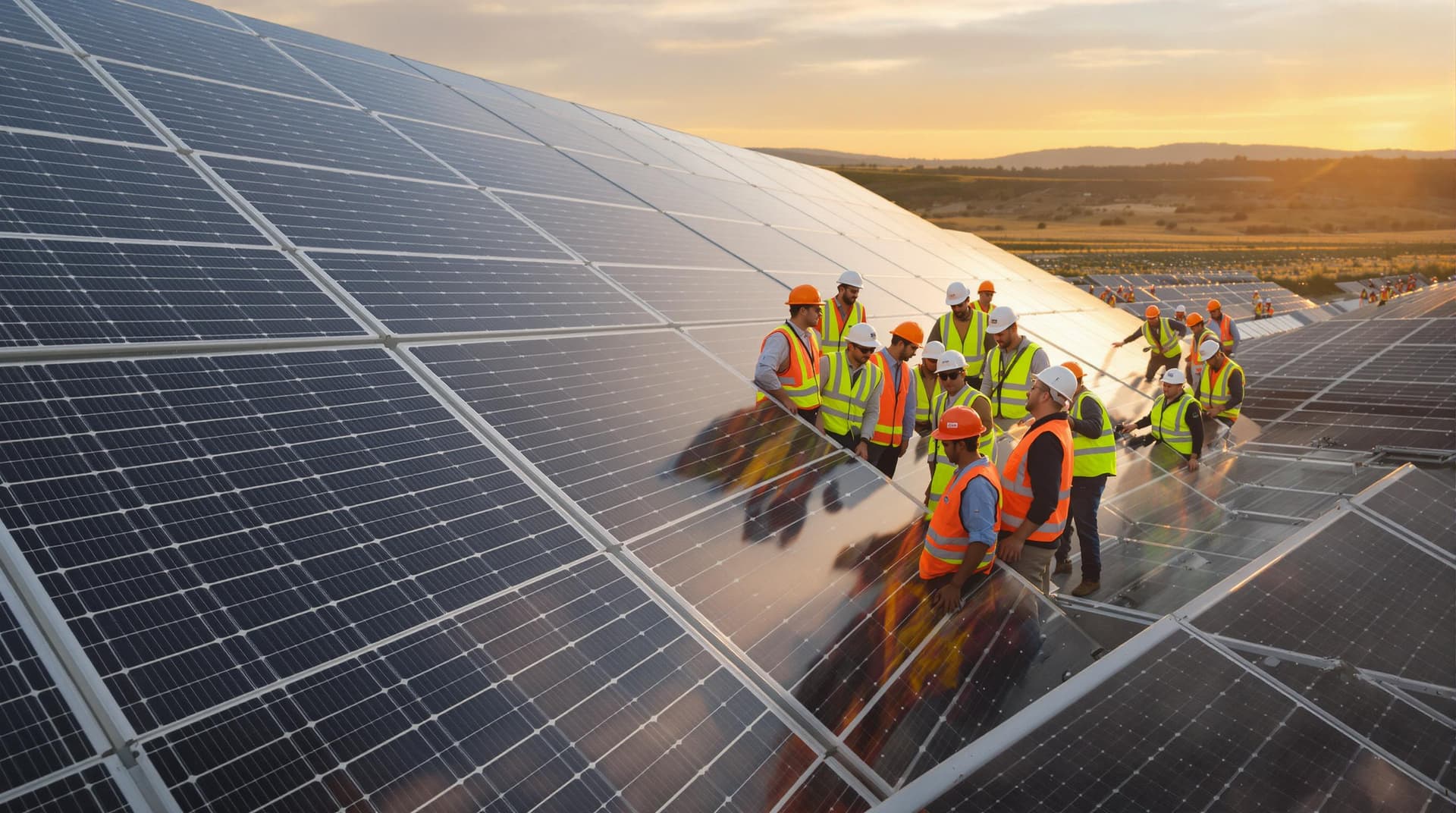AI generated: /imagine prompt: Photorealistic solar farm installation, diverse engineering team in high-visibility...