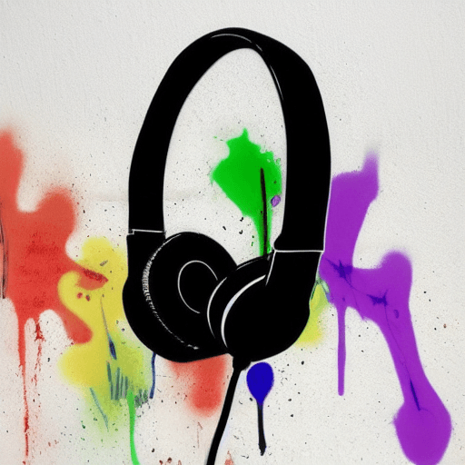 AI generated: color dripping, graffiti headphone art on wall