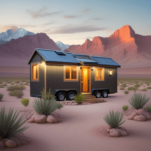 AI generated: High resolution photography landscaping, tiny home, desert, mountains,