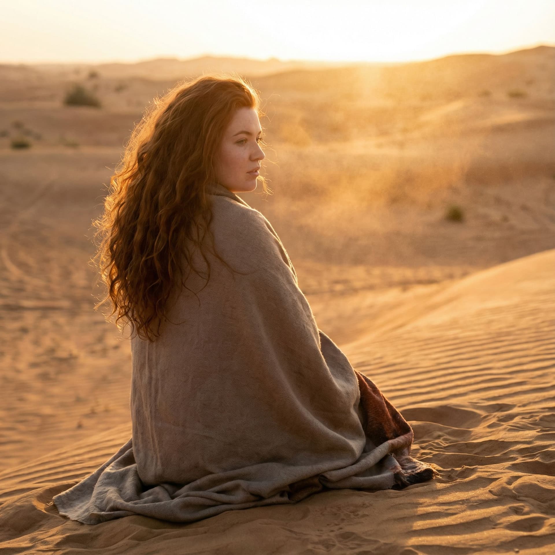 AI generated: Sexy 20 yo girl , naked, redhead,curvy in desert
