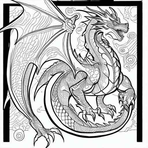 AI generated: coloring book, cartoon style, black and white, dragon