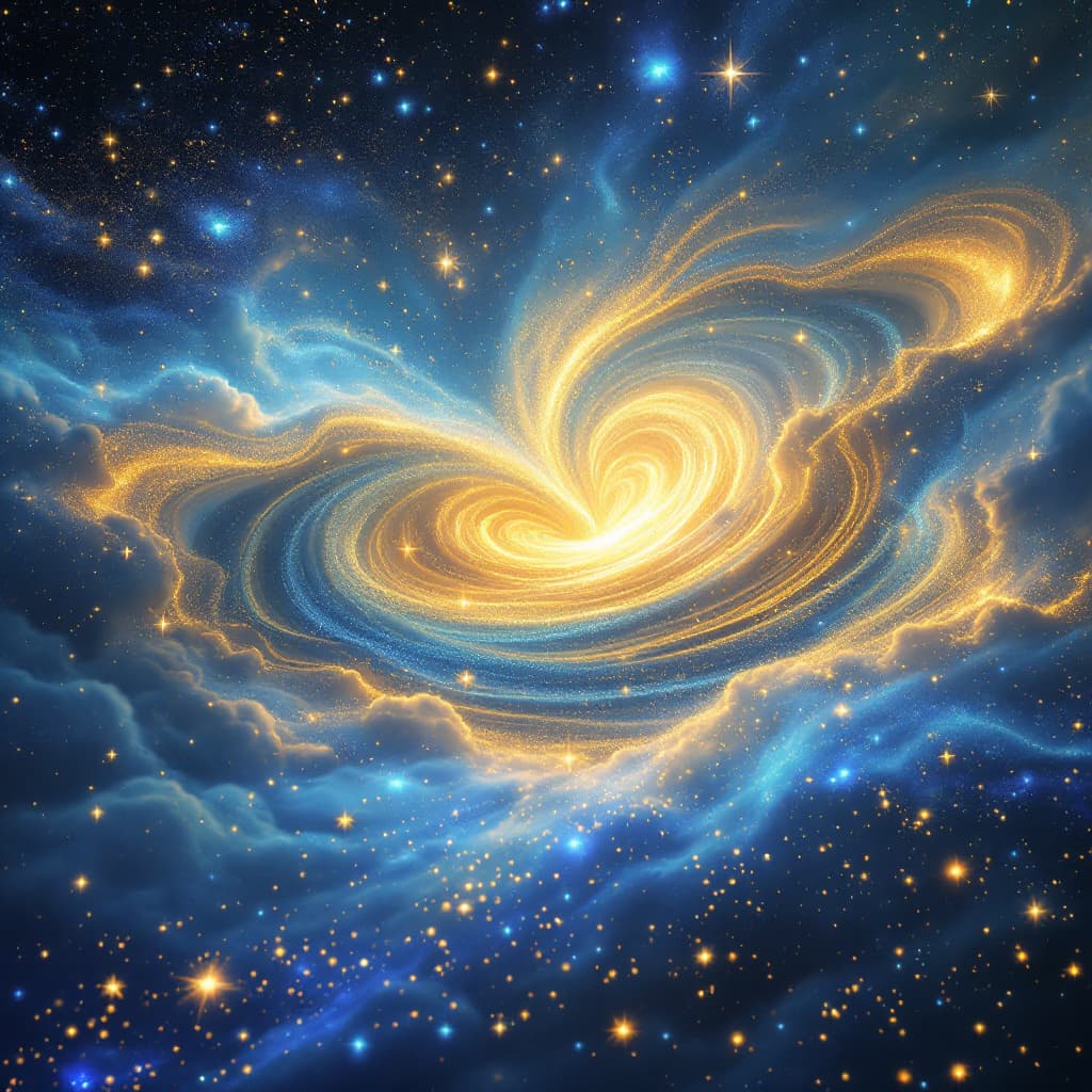 AI generated: Crearion of 
The univers that word love is written in the middel of that,gold and shiny light blue
 ...
