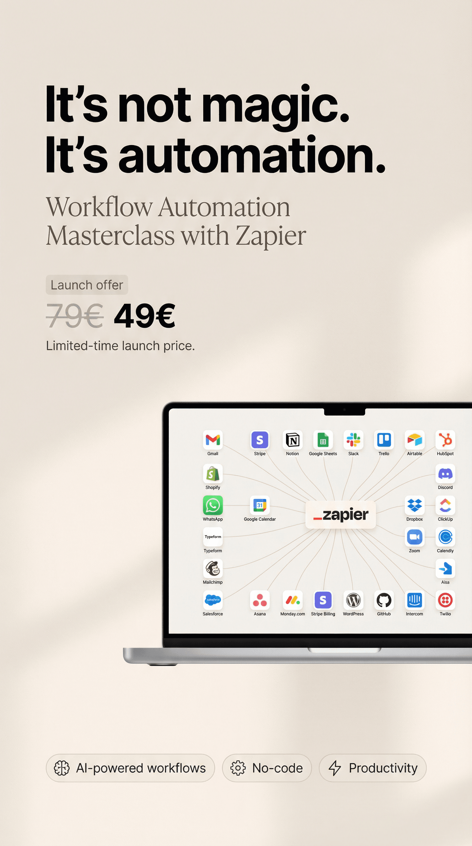 AI generated: Minimalist high-end advertising poster with a clean,premium lifestyle-tech aesthetic.Soft warm beige...