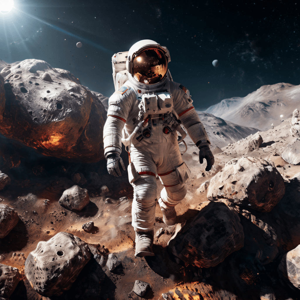 AI generated: The astronaut, climbing the asteroid