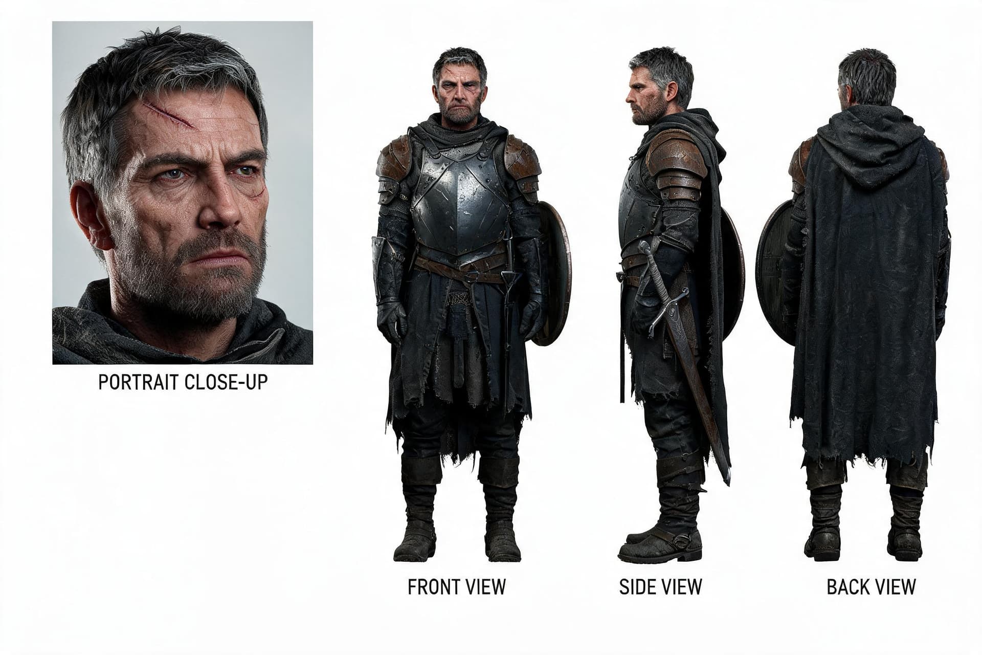 AI generated: Character sheet.

Former soldier turned brigand leader.

Male.

45-50 years old.

Lean and weathered...