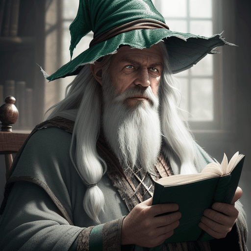 AI generated: award winning waist up photo of a rugged fantasy wizard, 8K, wizard hat, wearing torn wizard robes, ...