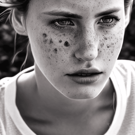 AI generated: detailed and realistic (upper body portrait:1.2) of a woman with a few (freckles:0.8) BREAK round ey...