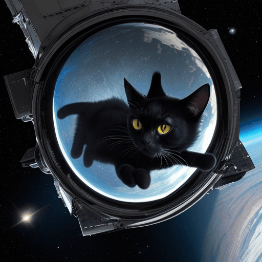 AI generated: A black cat in space.