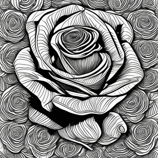 AI generated:  Generate a black monoline single continuous line of a black outline image of a rose, showing the in...