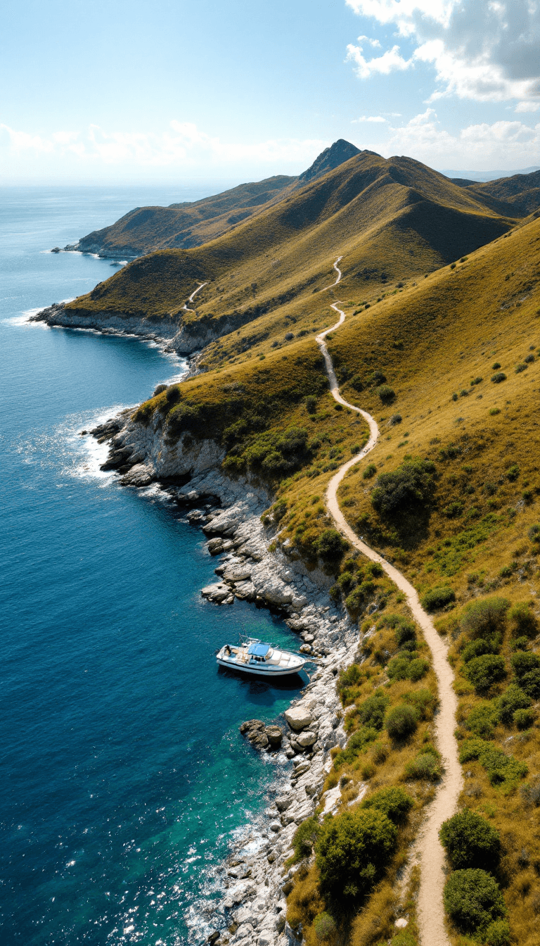 AI generated: A picturesque aerial view of a Crimean landscape: gently sloping hills covered with shrubs and wild ...