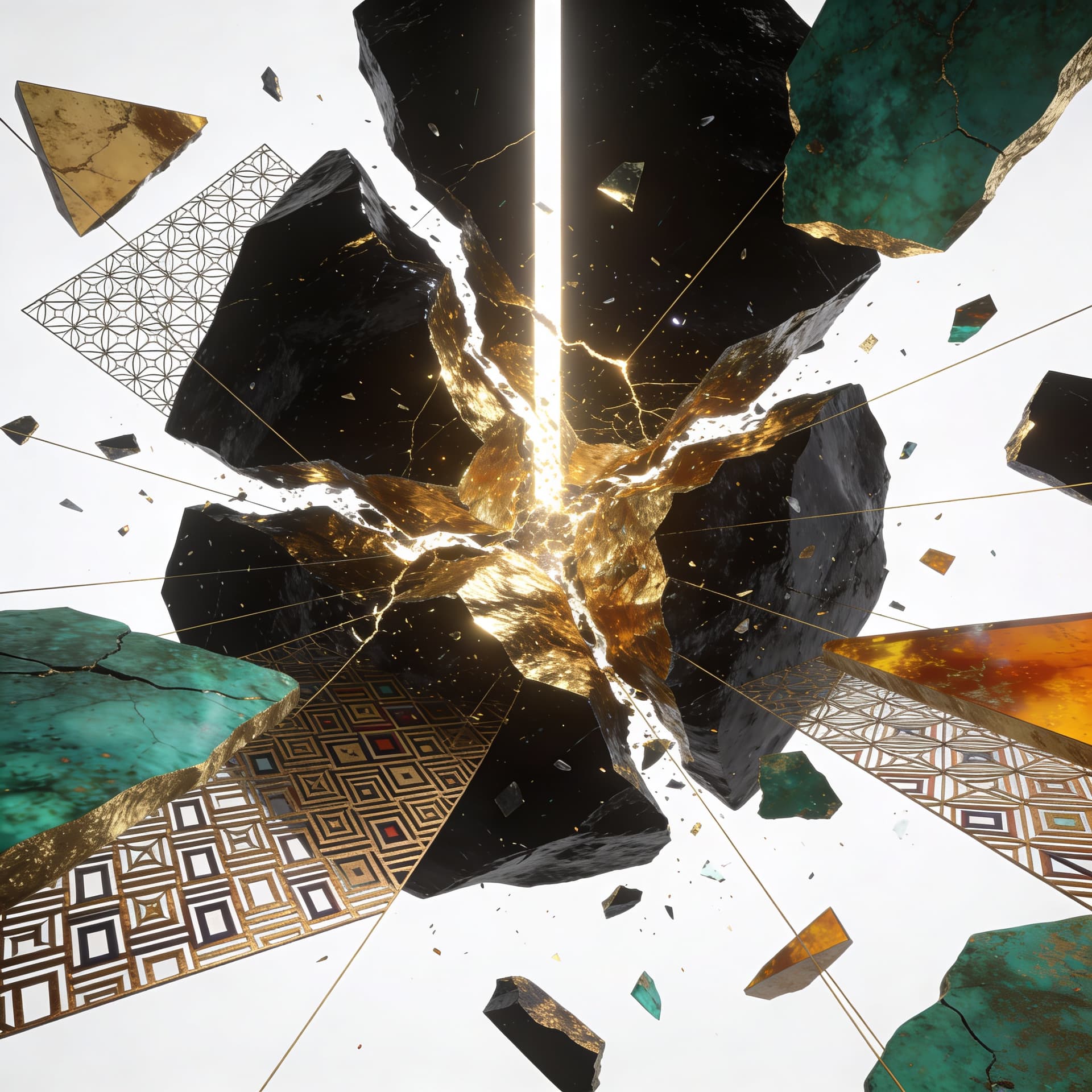 AI generated: Cinematic film still of a metaphysical transformation. Ultra-realistic 3D render of a kinetic abstra...