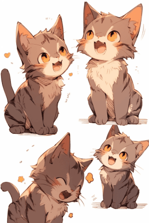 AI generated: 3x3 grid view of a playful kitten cub, fluffy gray fur and mischievous whiskers, by Kyoto Animation,...