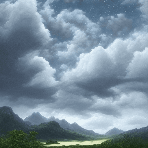 AI generated: an endless mountain range on the background, covered full with lush green forests and life, blue sky...