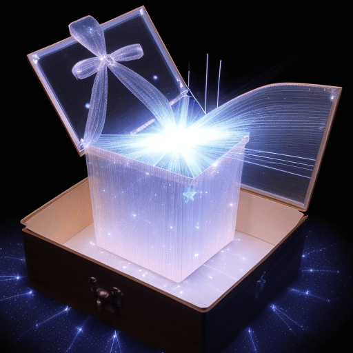 AI generated: Fiber optic laser beam from outside makes a beautiful gift box with bow