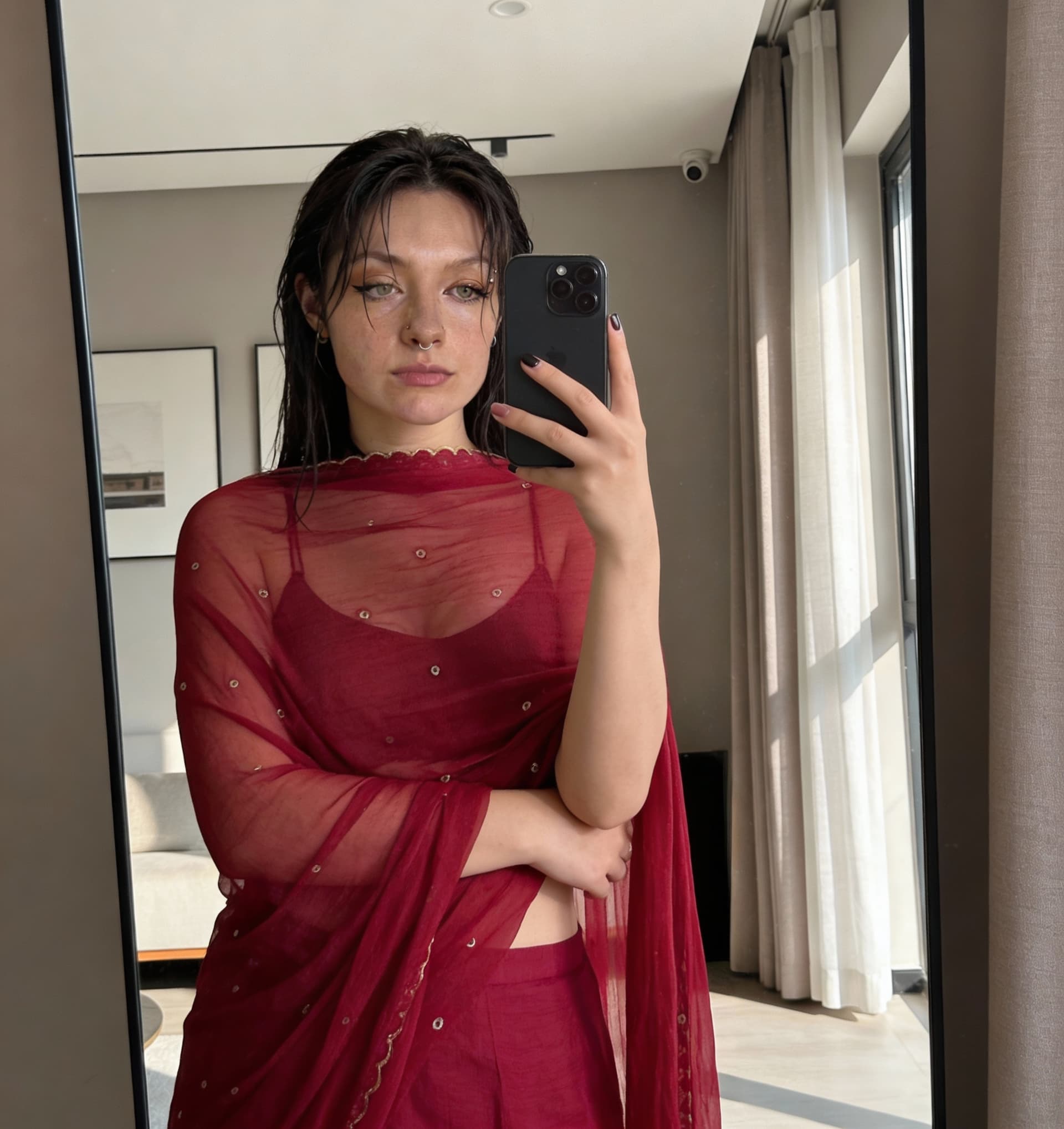 AI generated: {
  "meta": {
    "project_name": "Grace_Red_Saree_Mirror_Selfie_Spicy",
    "priority": "FACE CONSI...