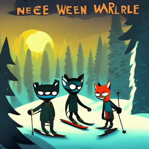 AI generated: Photo of Gregg Lee and Germ Warfare from Night in the woods going skiing, trending on artstation, in...