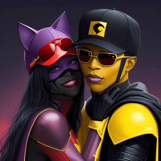 AI generated: A BLACKMAN in a red baseball cap, yellow sunglasses, in a red dark knight detailed armour suit with ...