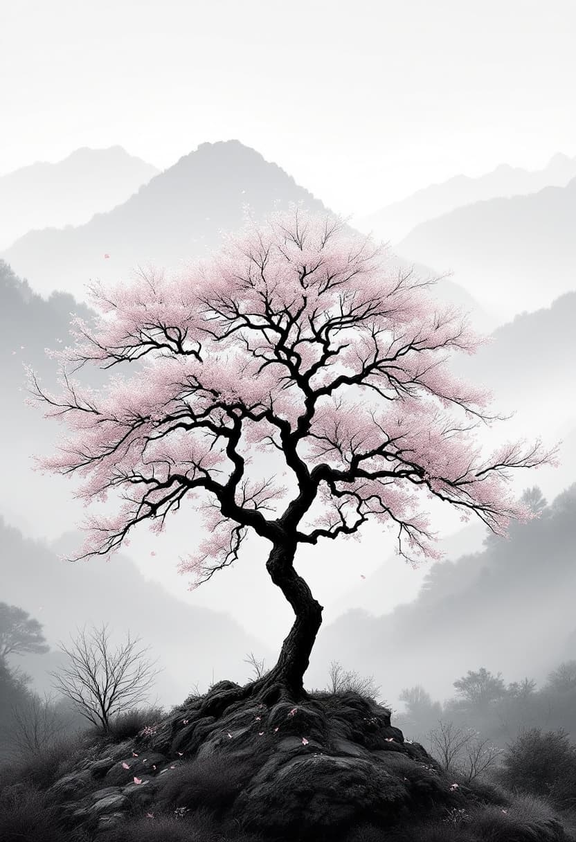 AI generated: Traditional Japanese tree with delicate minimal branches The tree’s canopy should feel naturally ful...