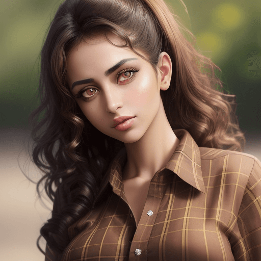 AI generated: A half Body Photo of a beautiful brunette Egyptian girl, honey color eyes with dilated pupils, messy...