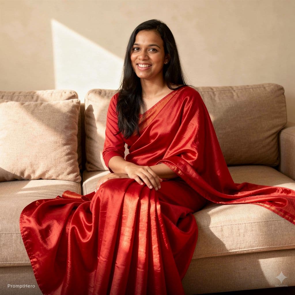 AI generated: hot glamour young indian beauty, wearing red saree, a deep neck blouse with visible curves, and sare...